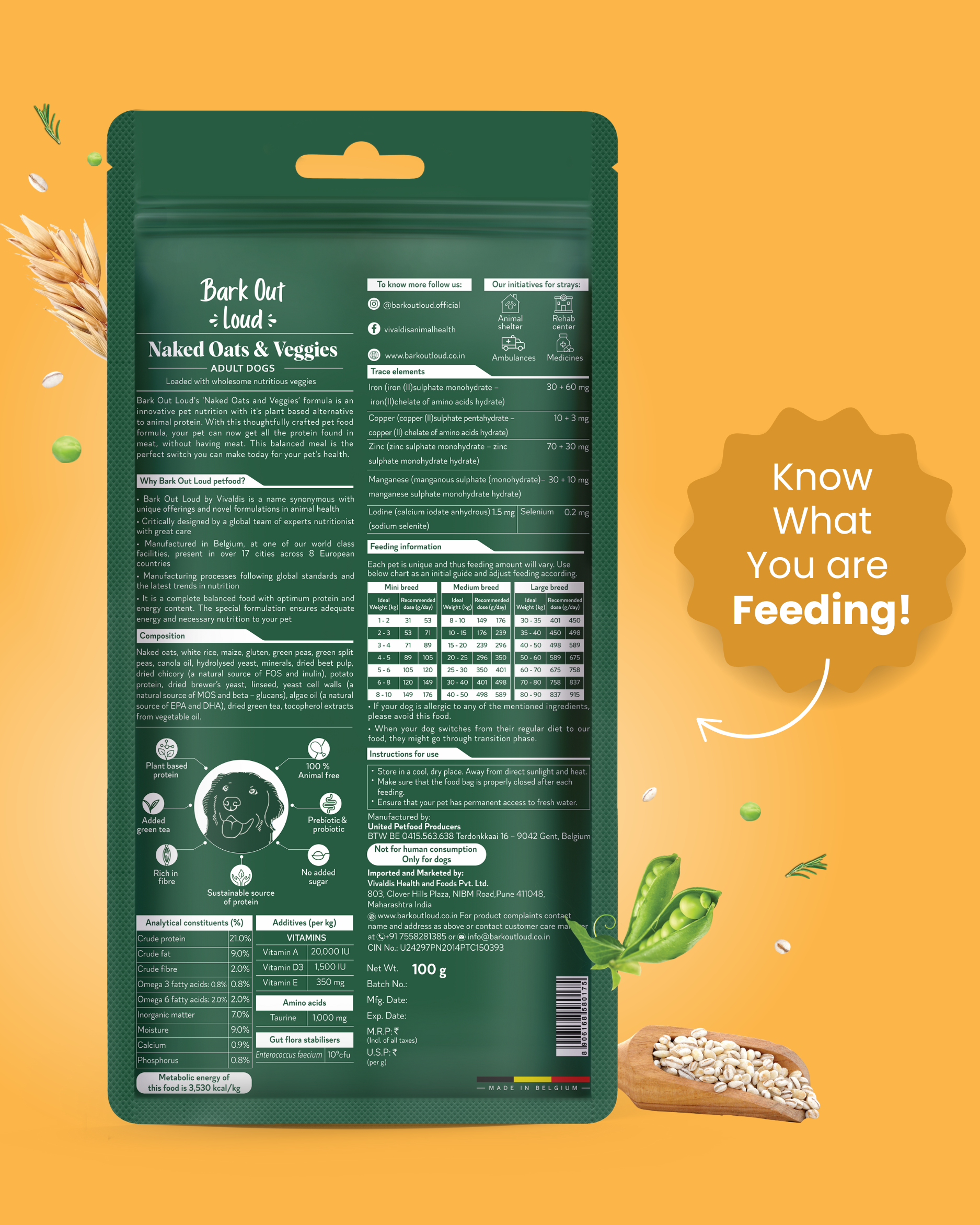 Naked Oats & Veggies - Adult Dog Dry Food for Medium & Large Breed (100 gm)