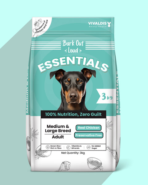 ESSENTIALS Adult Dry Dog Food Medium Large Breed Bark Out Loud by Vivaldis